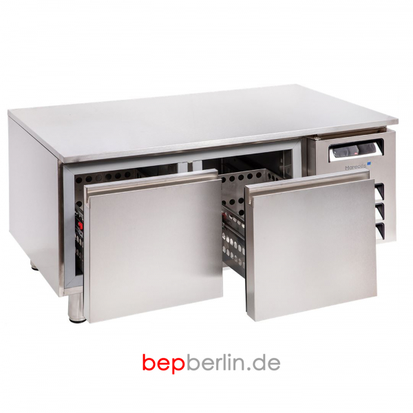 1.200 x 600 x 590 mm, Unterbaukühltisch 2 Schubladen, -2 / +8 °C, Abnehmbare Arbeitsplatte